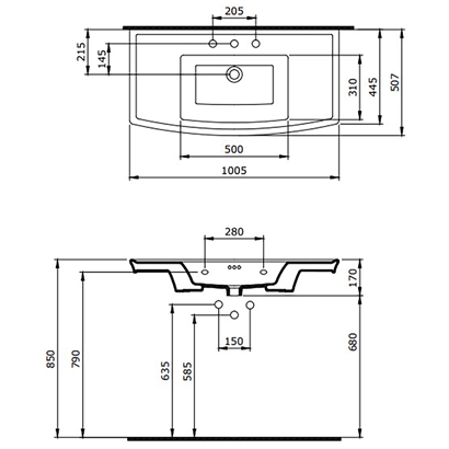 Bocchi Classico Lavita Lavabo 100 cm Parlak Siyah