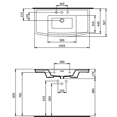 Bocchi Classico Lavita Lavabo 100 cm Parlak Beyaz