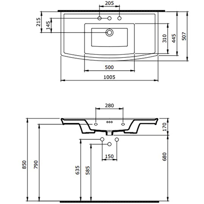 Bocchi Classico Lavita Lavabo 100 cm Parlak Bisküvi