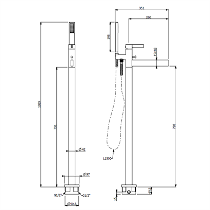 Bocchi Cube Yerden Küvet Bataryası El Duşlu Krom