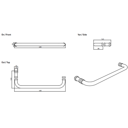 Bocchi Duş Camı Üzeri Havluluk Kulp 484 Mm Krom