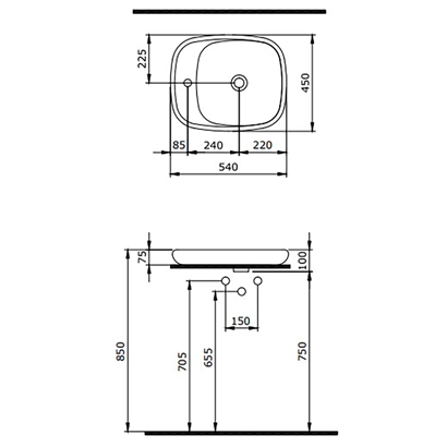 Bocchi Fenice 54 cm Çanak Lavabo Parlak Bisküvi