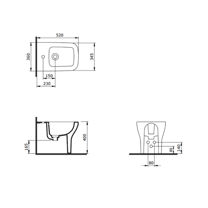 Bocchi Firenze Yerden Bide 52 cm, Mat Gri