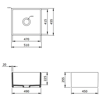 Bocchi Lavello 50 cm Mutfak Eviyesi Parlak Bisküvi