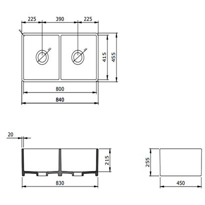 Bocchi Lavello 85 cm Çift Gözlü Mutfak Eviyesi Parlak Beyaz