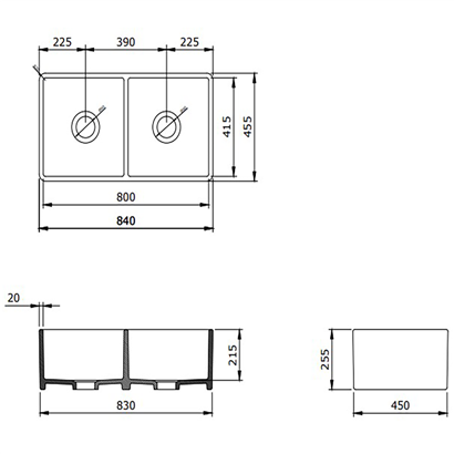 Bocchi Lavello 85 cm Çift Gözlü Mutfak Eviyesi Mat Gri