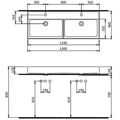 Bocchi Milano 120 cm Çift Gözlü Tezgah Üstü Lavabo Mat Petrol Mavisi