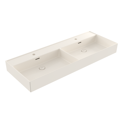 Bocchi Milano 120 cm Çift Gözlü Tezgah Üstü Lavabo Parlak Bisküvi