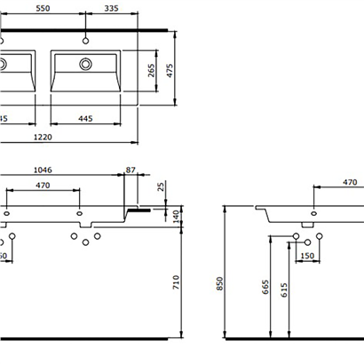 Bocchi Milano Çift Gözlü Lavabo 120 cm Mat Petrol Mavisi