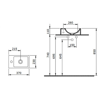 Bocchi Milano Dar Sağ Lavabo 37 cm Mat Gri