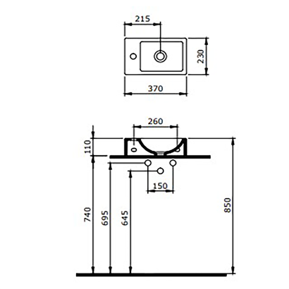 Bocchi Milano Dar Sağ Lavabo 37 cm Mat Beyaz