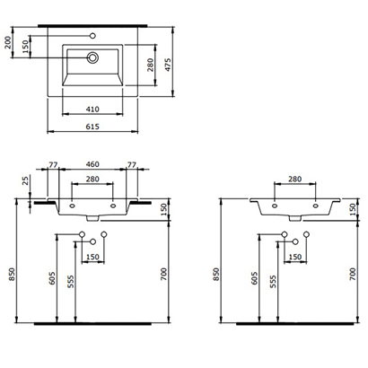 Bocchi Milano Etajerli Lavabo 60 cm Parlak Beyaz