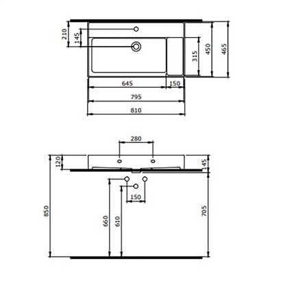 Bocchi Milano Sağdan Etajerli Lavabo 80 cm Mat Antrasit