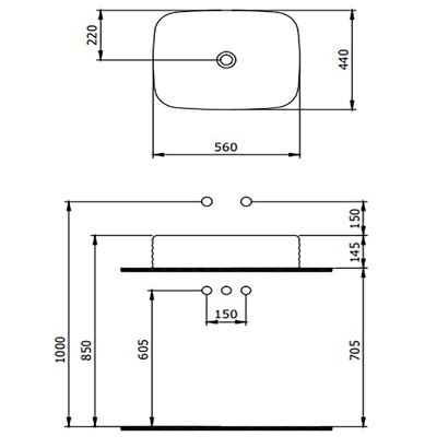 Bocchi New Age Tezgah Üstü Lavabo 55 cm Parlak Beyaz