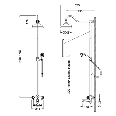 Bocchi Orient Banyo Bataryası Duş Kolonu ve El Duş Seti Krom