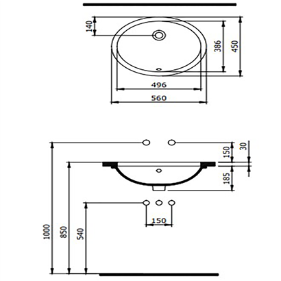 Bocchi Parma Tezgah Altı Lavabo 56 cm Parlak Siyah