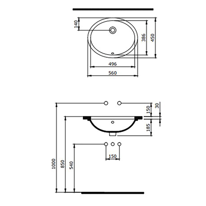 Bocchi Parma Tezgah Altı Lavabo 56 cm Parlak Bisküvi