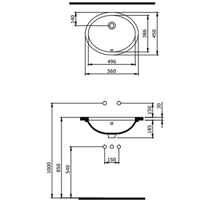 Bocchi Parma Tezgah Altı Lavabo 56 cm Parlak Beyaz