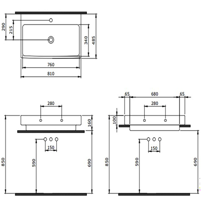 Bocchi Scala 80 cm Parlak Beyaz Lavabo