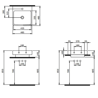 Bocchi Scala Tezgah Üstü Lavabo 48 cm Parlak Beyaz