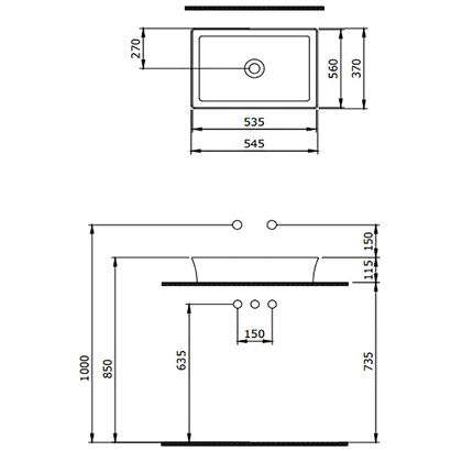 Bocchi Slim Line Dikdörtgen Lavabo 55x38 cm Parlak Siyah