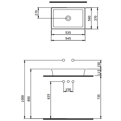 Bocchi Slim Line Dikdörtgen Lavabo 55x38 cm Mat Buz Mavisi
