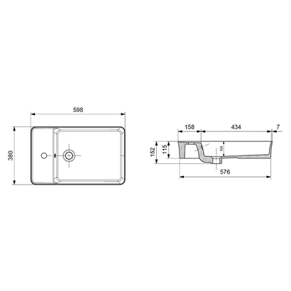 Bocchi Slim Line Dikdörtgen Lavabo 60x38 cm Parlak Beyaz