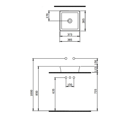 Bocchi Slim Line Kare Lavabo 38x38 cm Parlak Beyaz