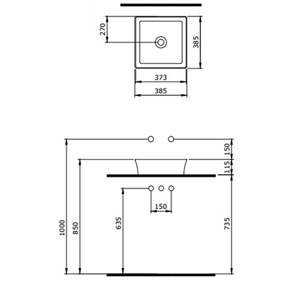 Bocchi Slim Line Kare Lavabo 38x38 cm Mat Beton