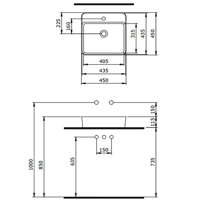 Bocchi Slim Line Kare Lavabo 45x45 cm Parlak Siyah