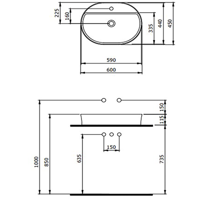 Bocchi Slim Line Oval 60x45 cm Mat Buz Mavisi