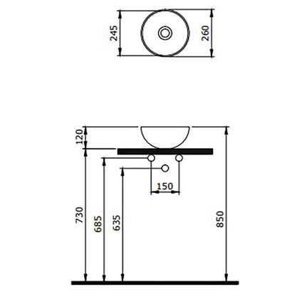 Bocchi Slim Line Vessel Yuvarlak Mini Lavabo 26 cm Mat Beton