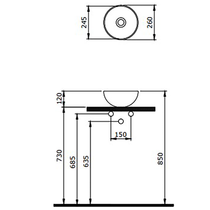 Bocchi Slim Lİne Vessel Yuvarlak Mini Lavabo 26 cm Mat Siyah