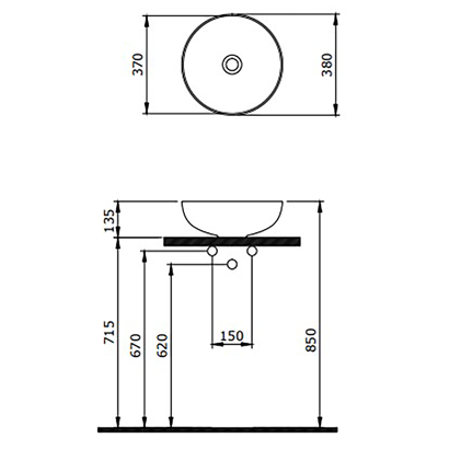 Bocchi Slim Line Yuvarlak Lavabo 38 cm Mat Buz Mavisi