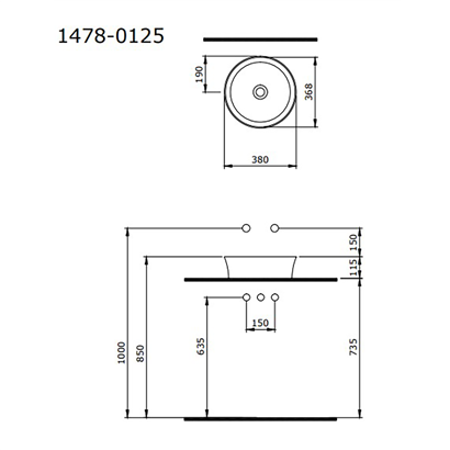 Bocchi Slim Line Yuvarlak lavabo 38 cm Parlak Bisküvi