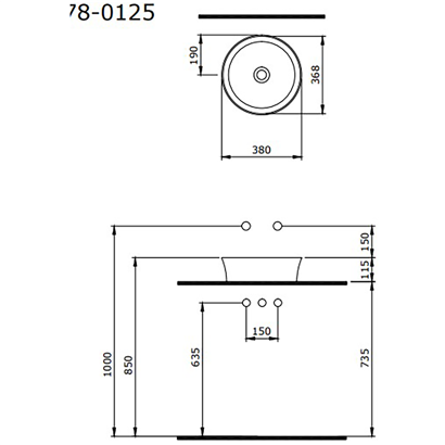 Bocchi Slim Line Yuvarlak lavabo 38 cm Parlak Beyaz
