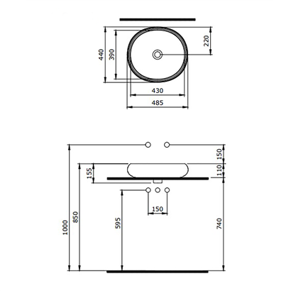 Bocchi Strata Tezgah Üstü Lavabo 49 cm Mat Kaşmir