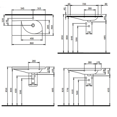 Bocchi Taormina Arch 86 cm Etajerli Lavabo Parlak Beyaz