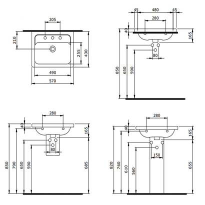Bocchi Taormina Pro Etajerli Lavabo 66 cm Üç Armatür Delikli
