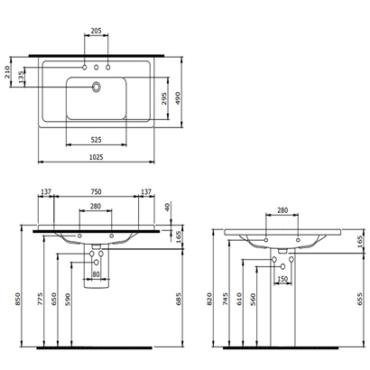 Bocchi Taormina Pro Etajerli Lavabo 66 cm Üç Armatür Delikli