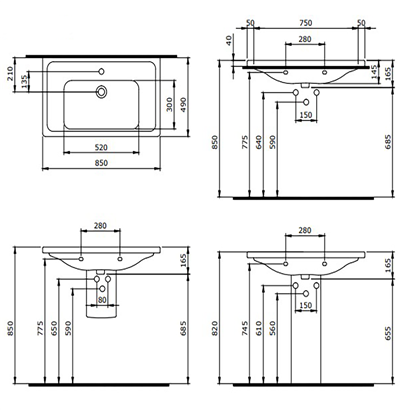 Bocchi Taormina Pro Etajerli Lavabo 85 cm