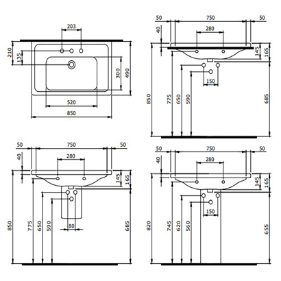 Bocchi Taormina Pro Etajerli Lavabo 85 cm Üç Armatür Delikli