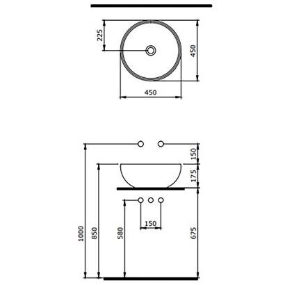 Bocchi Venezia 45 cm Çanak Lavabo Parlak Siyah