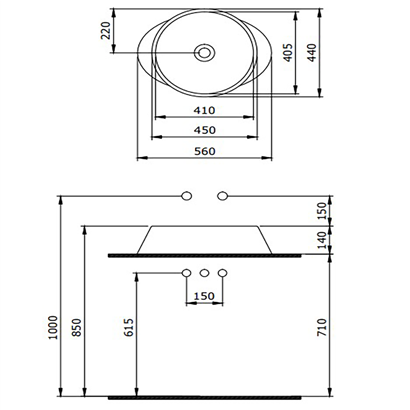Bocchi Venezia 56 cm Çanak Lavabo Mat Siyah