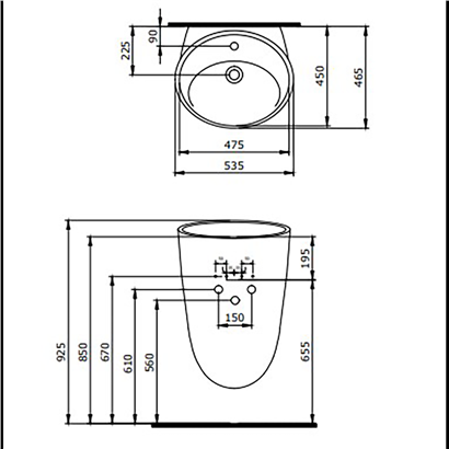 Bocchi Venezia Asma Monoblok Lavabo Parlak Beyaz