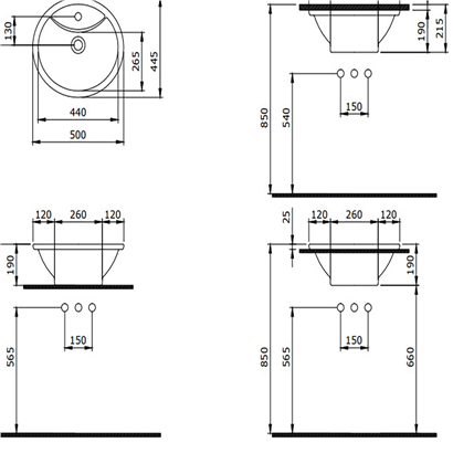 Bocchi Verona 50 cm Parlak Beyaz Tezgah Üstü Lavabo