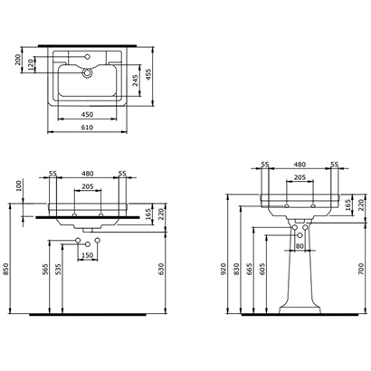 Bocchi Verona 61 cm Tek Delikli Parlak Siyah Lavabo