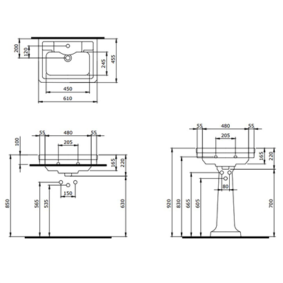 Bocchi Verona 61 cm Tek Delikli Parlak Bisküvi Lavabo