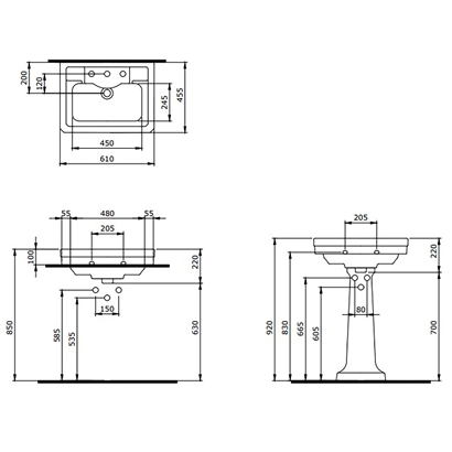 Bocchi Verona 61 cm Üç Delikli Mat Siyah Lavabo