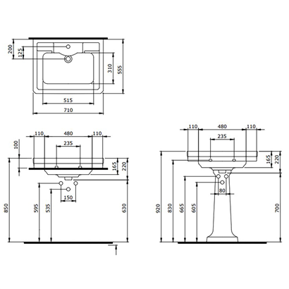 Bocchi Verona 71 cm Tek Delikli Parlak Bisküvi Lavabo